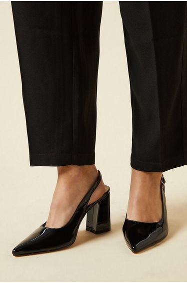 Wide Fit Ellens Pointed Block Heel Slingback Court Shoes