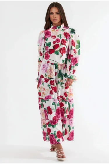 MSN Floral Crew Neck Maxi Dress