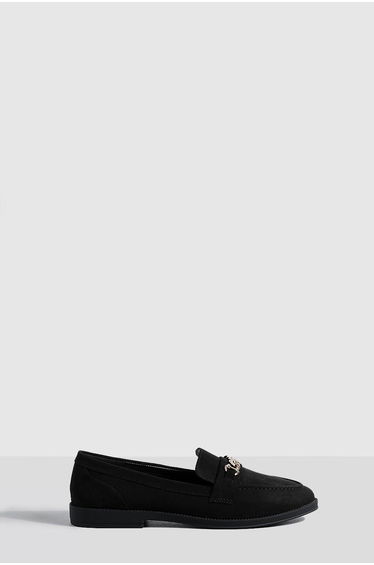 Chain Trim Loafers - black