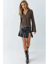 Long Sleeve Textured Blouse with Button Closure - 3