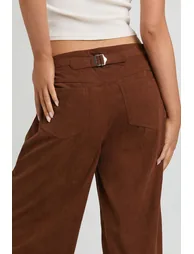 Cord Cinch Waist Wide Leg Trouser - tan - 3