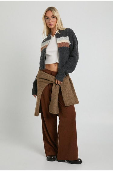 Cord Cinch Waist Wide Leg Trouser - tan