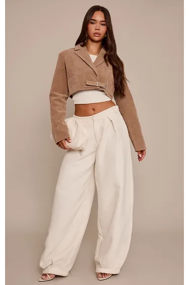 Sand Faux Suede Extreme Cropped Blazer
