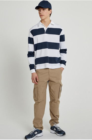 Striped Cotton Polo Shirt with Long Sleeves