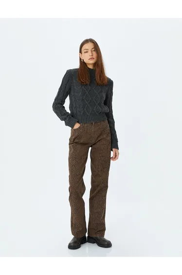 Stand Collar Hair Knit Textured Back Lace-Up Knitwear Sweater