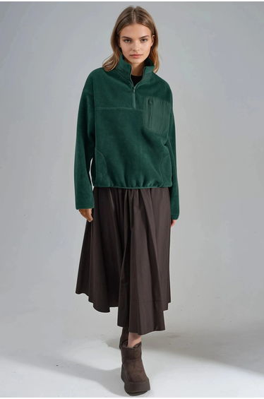 BUSEM Zipper Collar Plush Knit Sweatshirt with Pocket