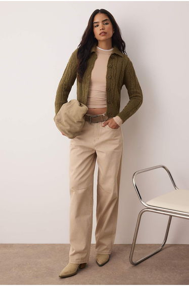 Khaki Hair Knitted Soft Textured Knitwear Cardigan