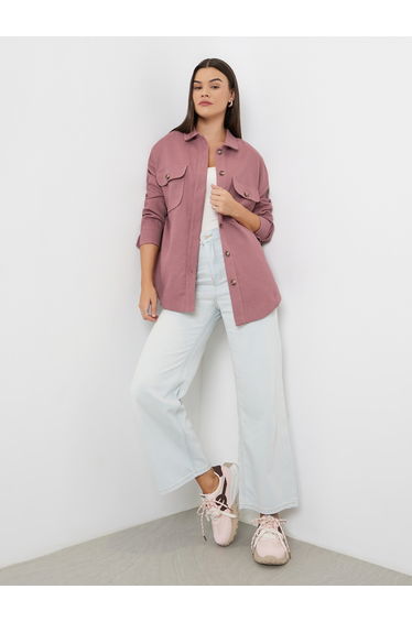 Pink Front Button Collared Shirt