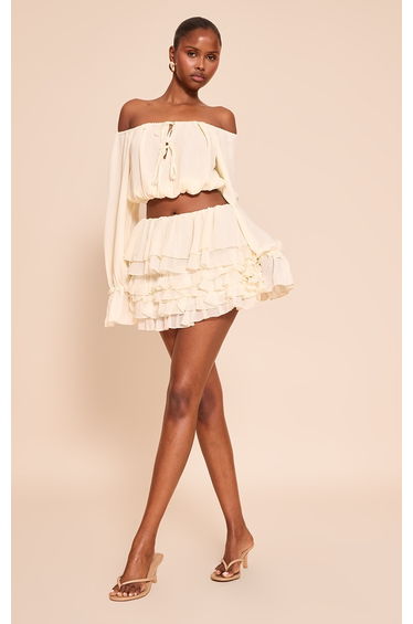 Stone Ruffle Chiffon Tiered Mini Skirt