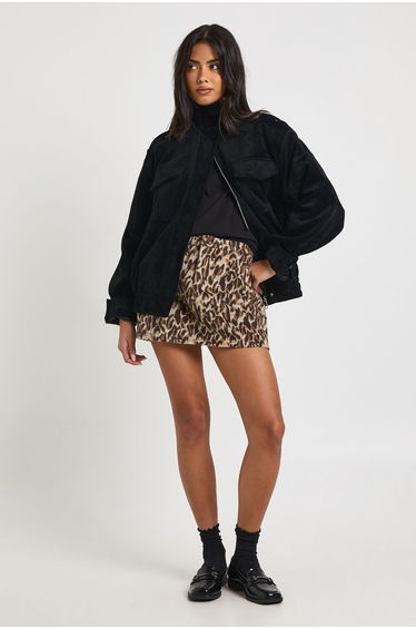 Leopard Wool Look A-line Mini Skirt - leopard