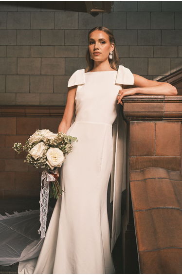 Bow Detail Button Back Maxi Wedding Dress