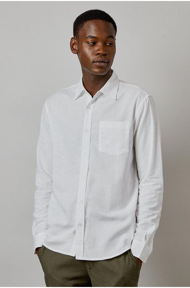 White Linen Blend Long Sleeve Shirt
