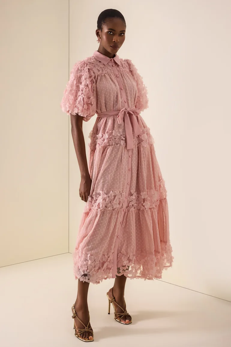 3D Flower Burn-Out Embroidered Maxi Dress