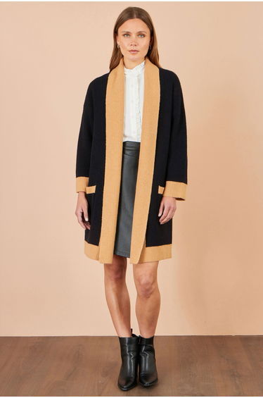 Yumi Black Open Cardigan With Contrast Border