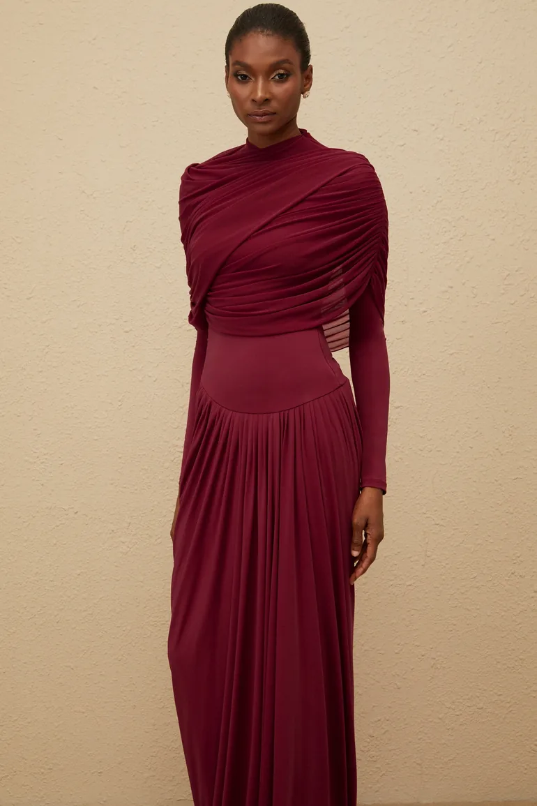 catherines evening dresses ZAPAKA Women Dark Grey Long Prom Dress Mermaid V Neck Wrap Long Sleeves  Chiffon Wedding Guest Dress with Slit main image 1