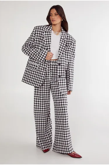 Gingham Tailored Wide Leg Pant