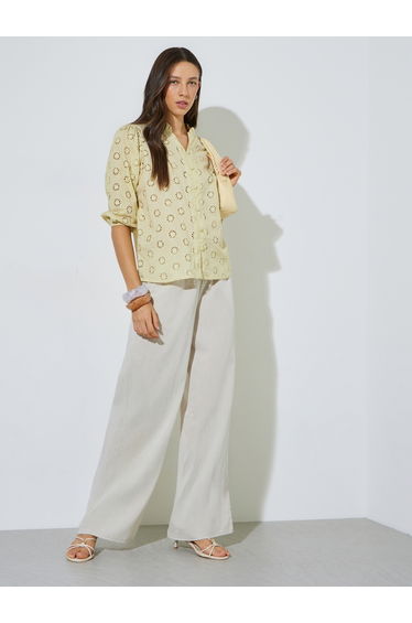 Yellow Schiffli Eyelet Cotton Blouse
