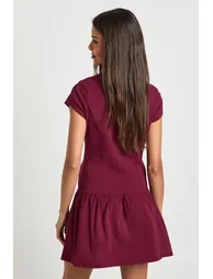 Bengaline Cap Sleeve Frill Hem Skater Dress - burgundy - 2