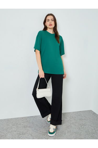Women Green Solid Oversized T-Shirt