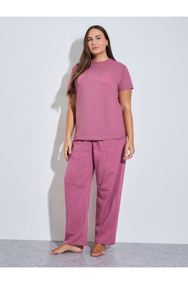 Plus Size Palm Pocket Print T-Shirt and Pyjama Set