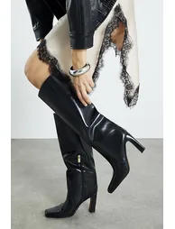 Black Chisel Toe High Leg Boots
