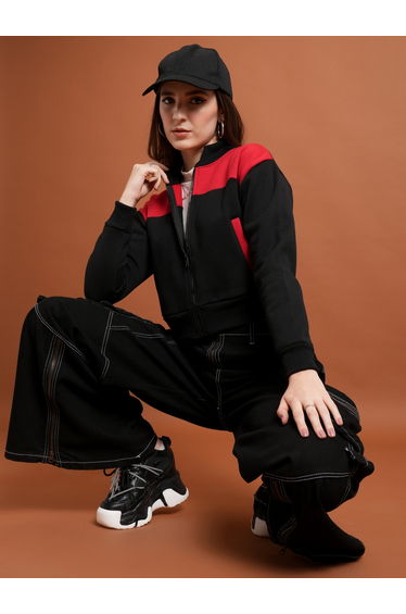 Colourblock High Neck Cropped Sweatshirt