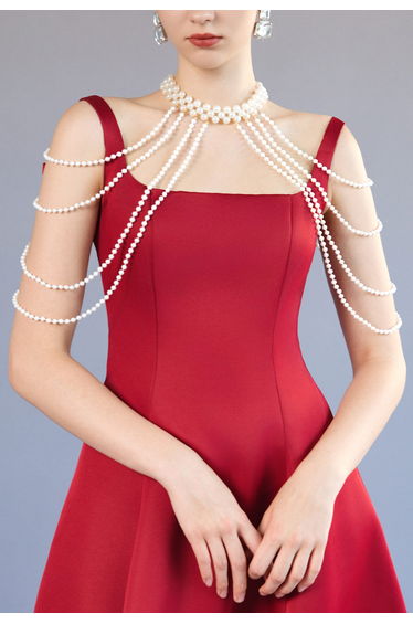 Cascading Hand-Beaded Pearl Shoulder Body Chain for Evening Prom Party & Birthday Gala