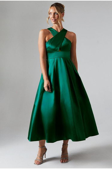 Cross Neck Twill Dress
