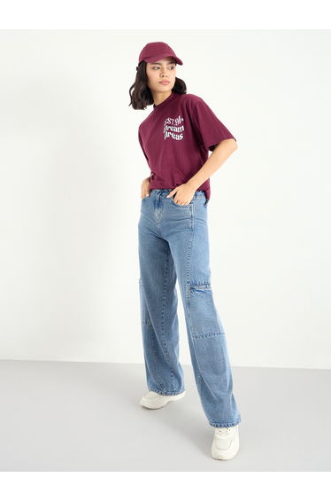 Burgundy Slogan Oversized T-Shirt