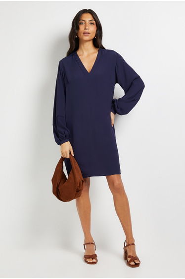 Viscose Seam Detail Collarless Shift Dress