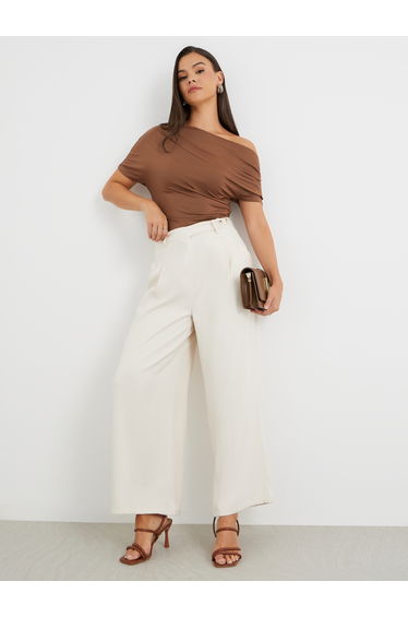 Mid Rise Wide Leg Pleated Pants