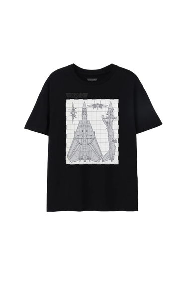 Top Gun Mens Fighter Jet Blueprint T-Shirt - Black