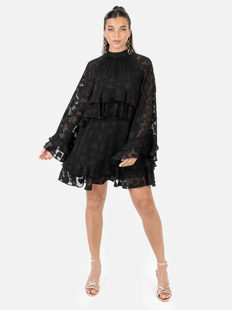 anaya mini dress black Anaya Silk-Satin Devor Mini Dress in Bouquet Devor Black
