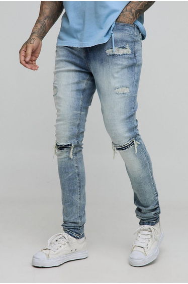 Tall Acid Wash Rip & Repair Stacked Skinny Jeans - ice blue