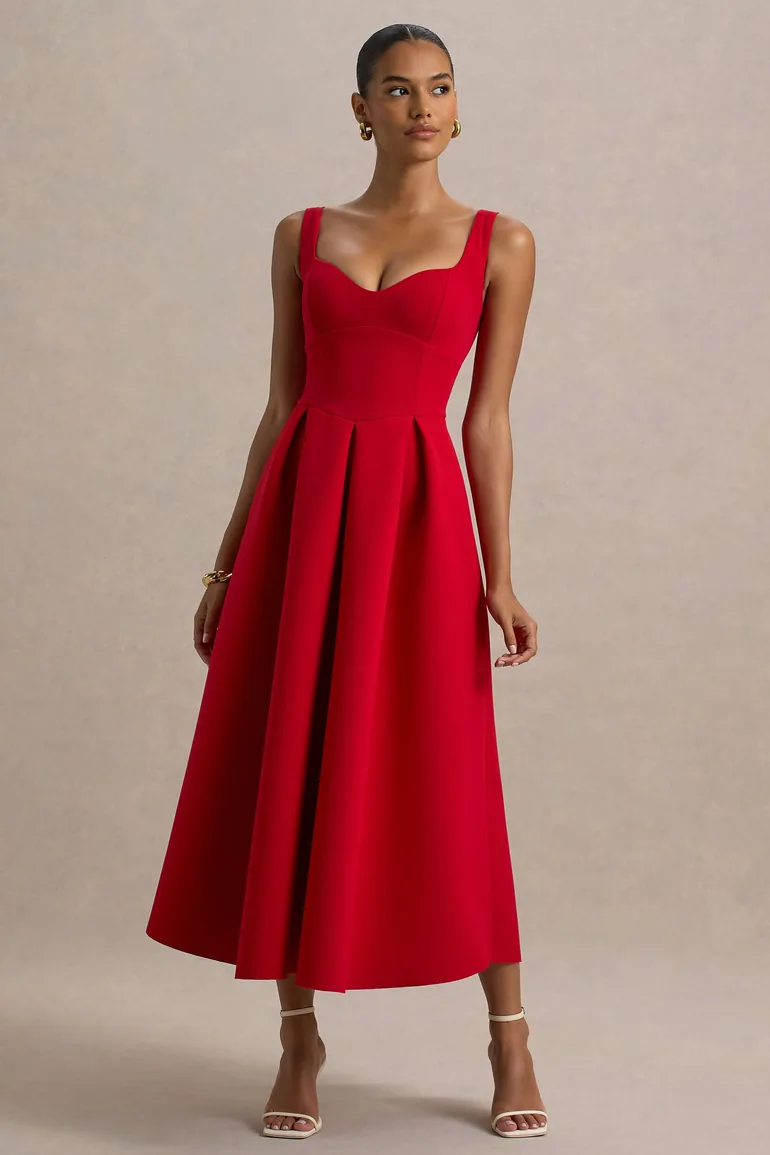 Rosemary | Red Sweetheart Midi Dress With Drop Waist Club L London :  Premium Dresses : VogaCloset Qatar