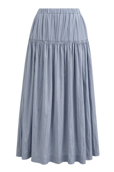 Soft Grace Shirred Flowy Midi Skirt in Blue