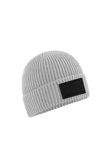 Beechfield Fashion Woven Patch Beanie - Light Grey/Black