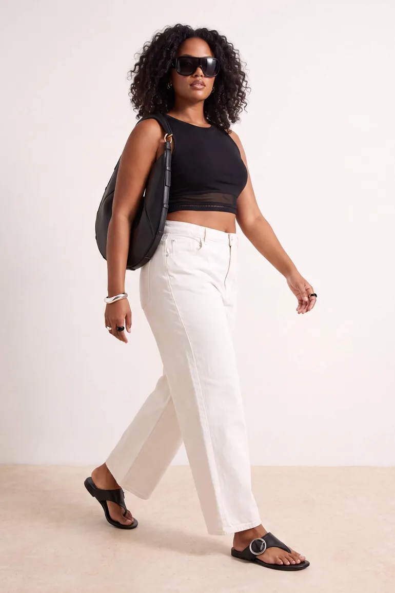 White High Waist Comfort Wide Leg Plus Size Jeans - 1