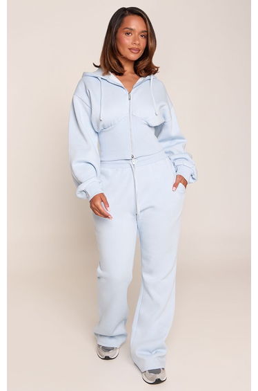 Shape Soft Blue Tie Front Straight Leg Joggers