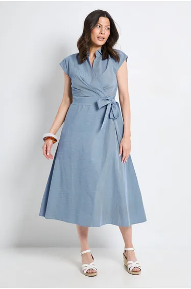 Stripe Wrap Collared Shirt Dress