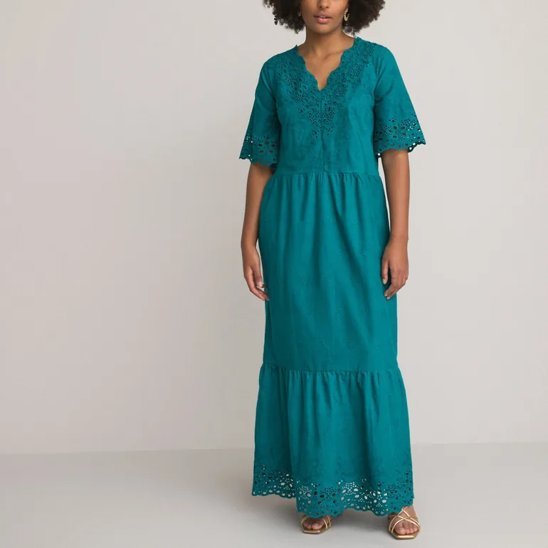 Broderie Anglaise Maxi Dress in Cotton Mix - 1