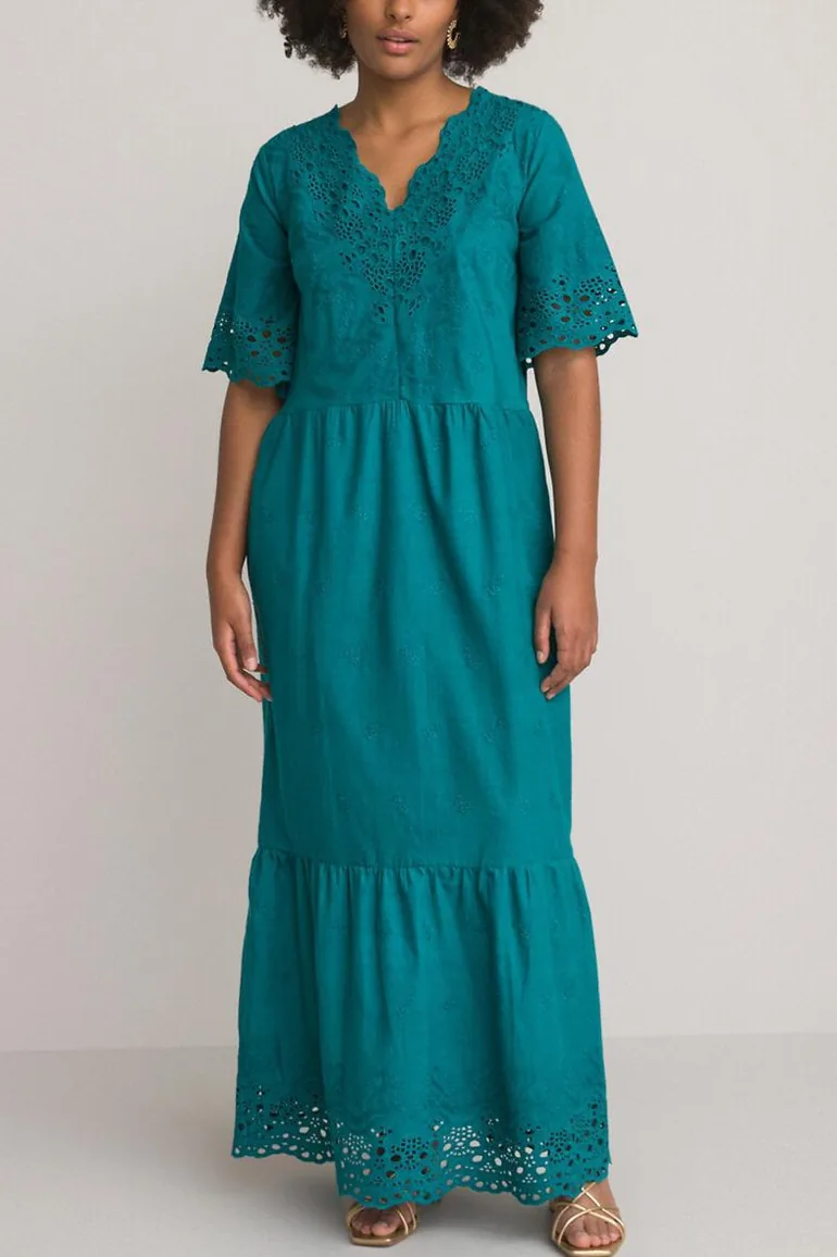 Broderie Anglaise Maxi Dress in Cotton Mix