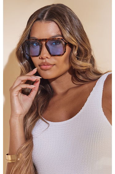 Tortoiseshell Blue Lens Cut Out Aviator Sunglasses