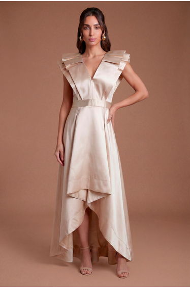 Frill Sleeve V Neck Midi Dress