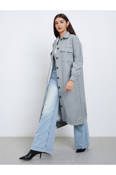 Grey Oversized Wool Like Midi Coat
