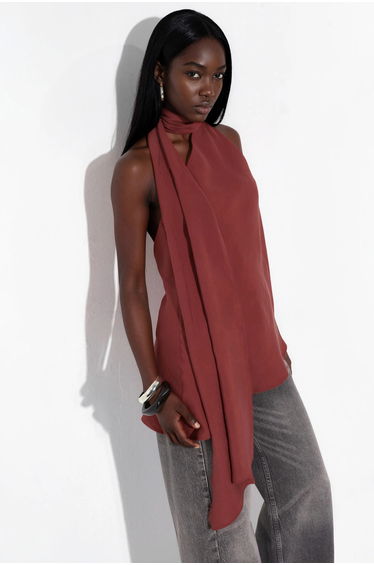 Halter Neck Scarf Detail Top