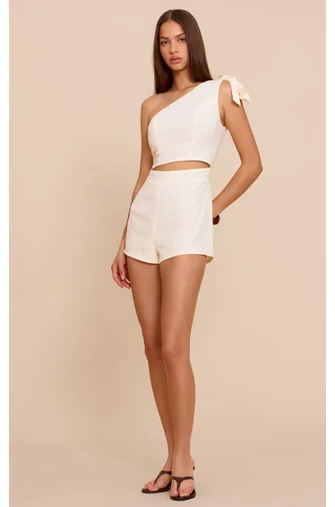 Lemon Linen Look One Shoulder Playsuit