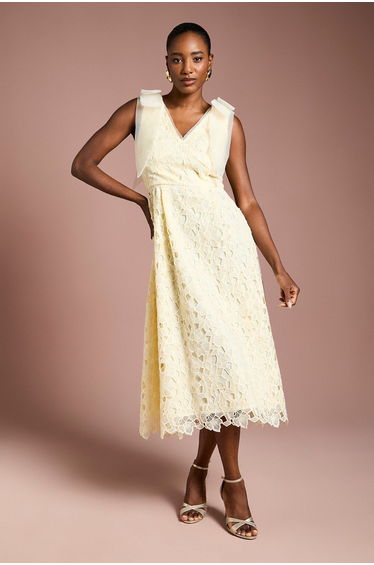 Shoulder Organza Lace Midi Dress