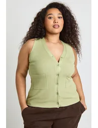 Plus Rib Knitted Waistcoat - sage
