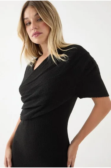 Knitted Wrap Front Split Hem Maxi Dress